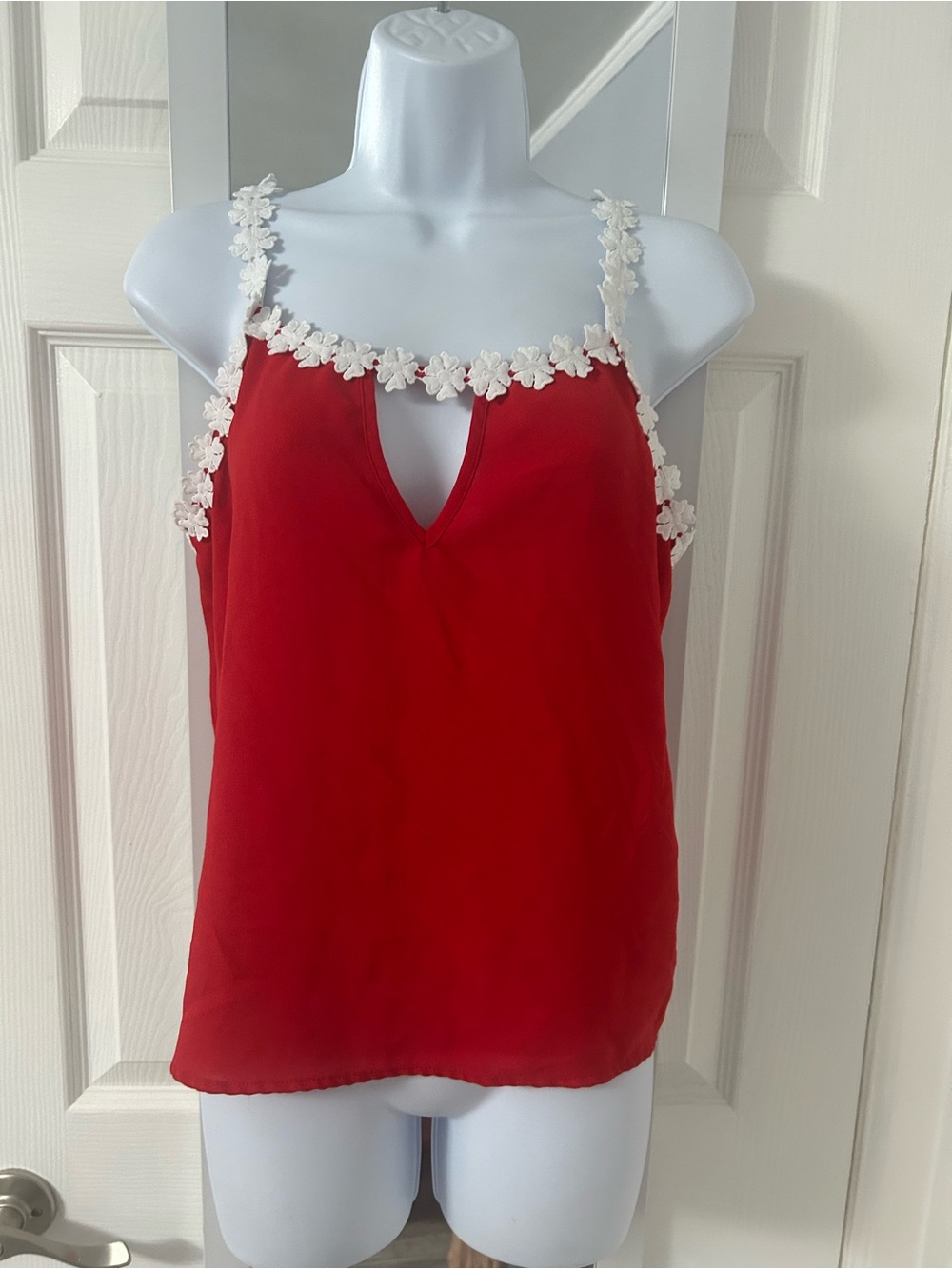 SHEIN Red Camisole with White Floral Trim